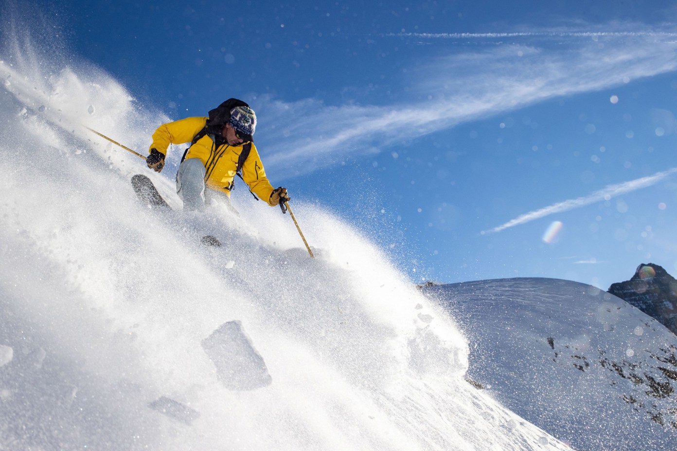 A skier descends in the French Alps.
